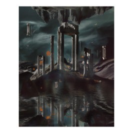 Surreal Floating Ruins Obsidian Pool Fototryck