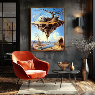 Surreal flytande mark med spiraltrappa poster