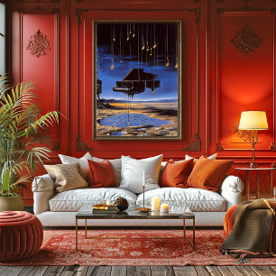 Surreal Flytande Piano med Musik noter Poster
