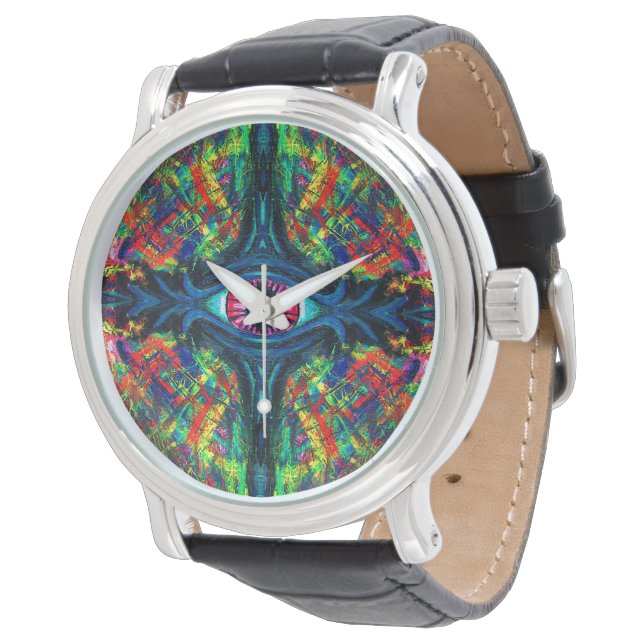 Surreal Förvrängd Trippig Ögon Visionär Oljemålnin Armbandsur (Vinklad)