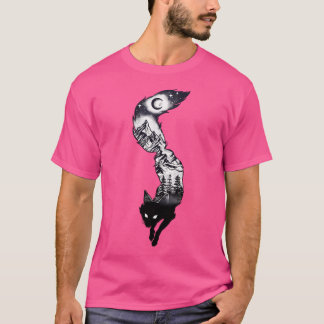 Surreal Fox Silhouette med bergen Tress Måne T Shirt