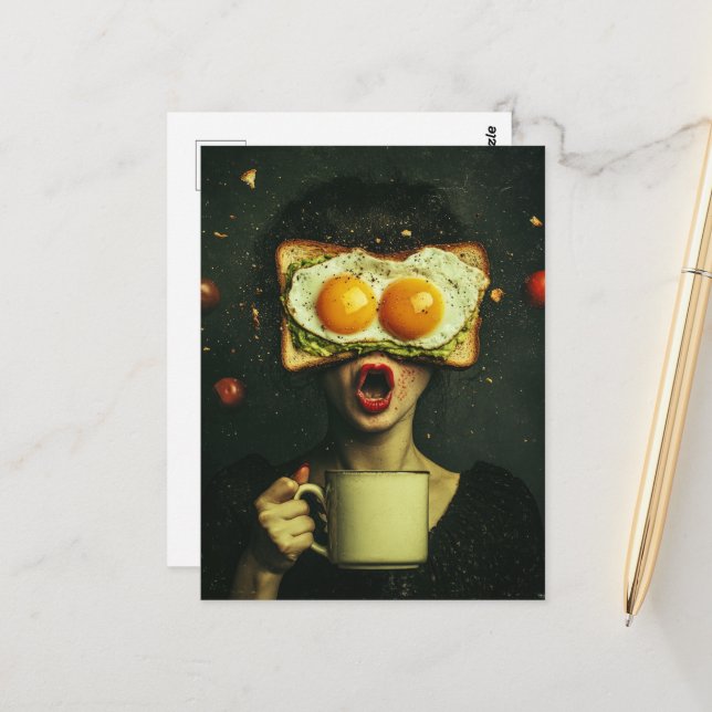 Surreal frukost med fluggrande tomatos vykort (Fram/Back In Situ)