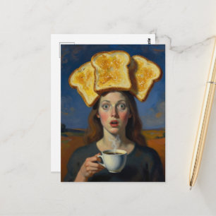 Surreal frukostserie Toast och kaffe kvinna Vykort