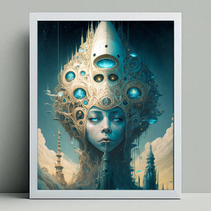 Surreal Futuristiska Alien Woman Lanscape Poster
