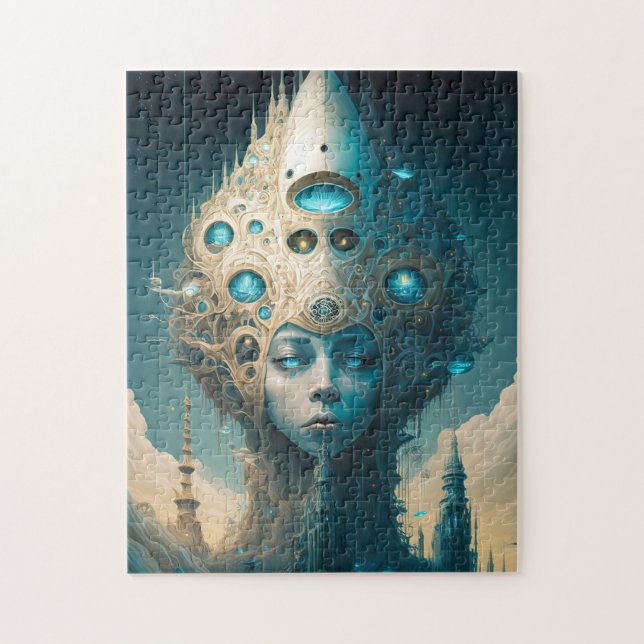 Surreal Futuristiska Alien Woman Lanscape Pussel (Vertikal)