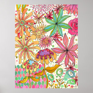 Surreal Garden Blommigt Gouache Bläck Art Artist P Poster