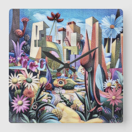 Surreal Garden - Blommigt Illustration design 1 Fyrkantig Klocka