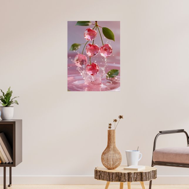 Surreal Gemstone Cherries med Rosa Stänk Poster (Vardagsrum 3)