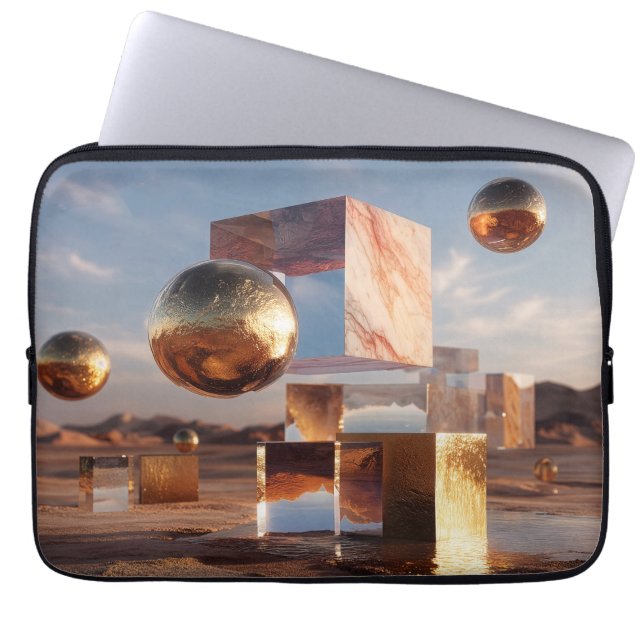 Surreal Geometric Composition With Golden Spheres Laptop Fodral (Framsidan)