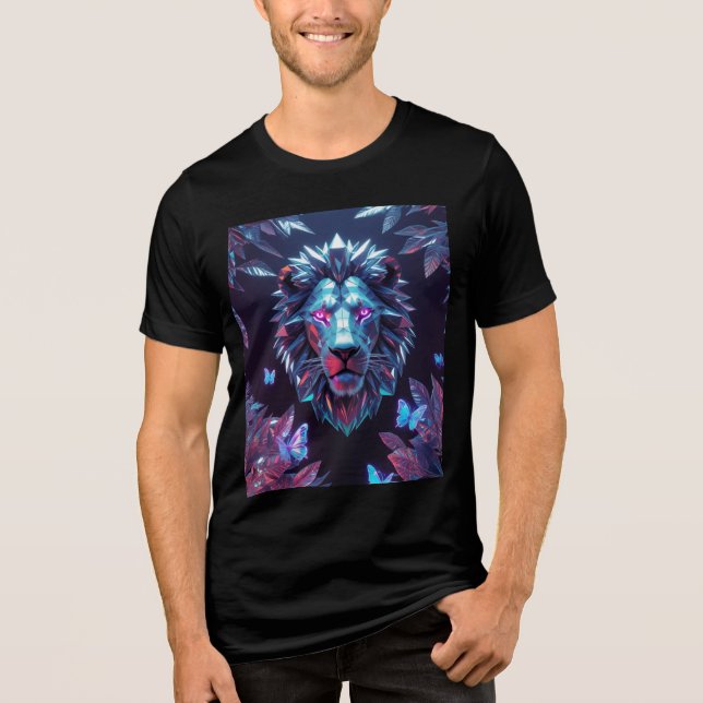 Surreal Geometric Lejon Jungle - Futuristiska Shir T Shirt (Framsida)