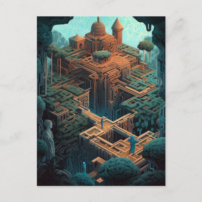 Surreal Geometric Maze City Ligcape Fantasy Art Vykort (Framsida)