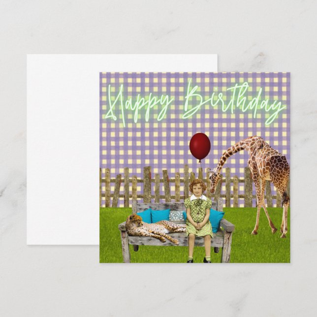 Surreal Girl and Zoo Animals Funky Birthday (Fram/baksida)