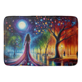 Surreal Girl fantasy moonlight Park rainbow träd Badrumsmatta