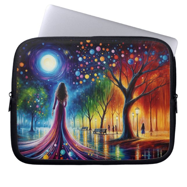 Surreal Girl fantasy moonlight Park rainbow träd Laptop Fodral (Framsidan)