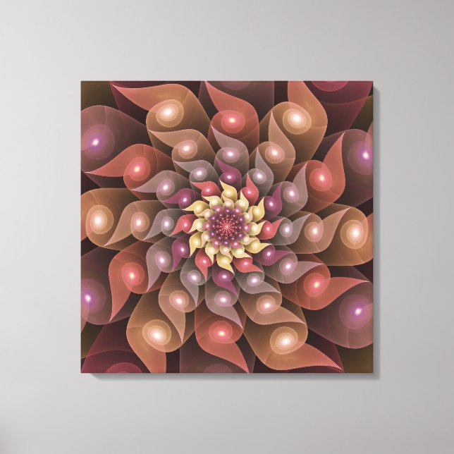 Surreal glänsande blomma modern abstrakt fraktal k canvastryck (Framsida)