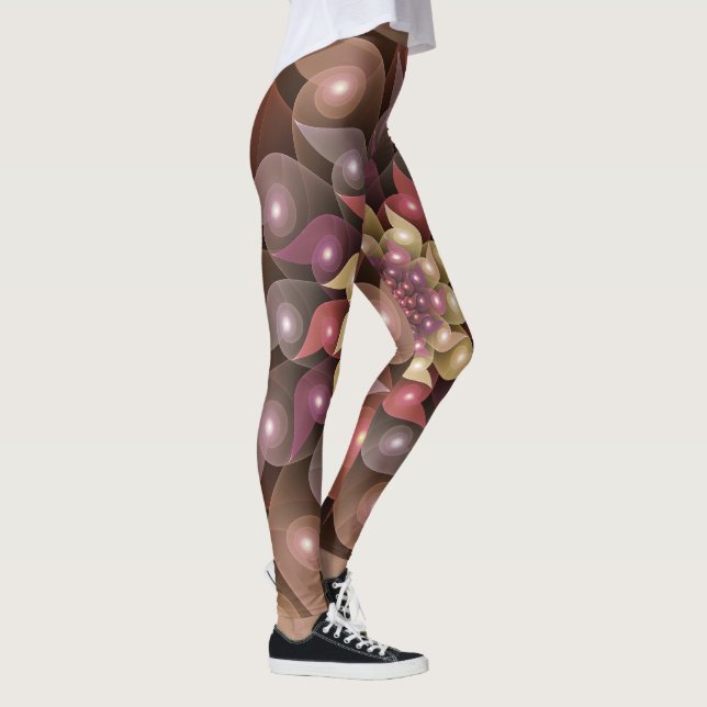 Surreal Glänsande Blomma Modern Abstrakt Fraktal K Leggings (Höger)