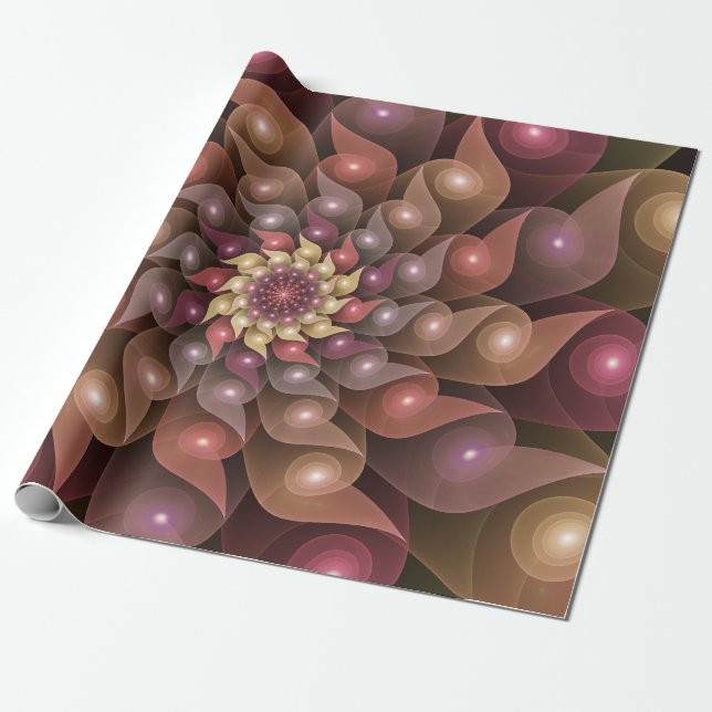 Surreal glänsande blomma modern abstrakt fraktal k presentpapper (Utrullad)