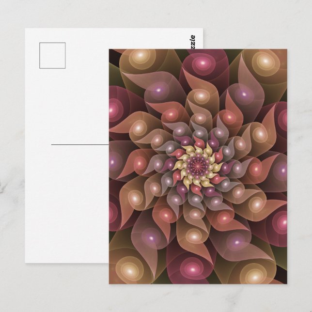 Surreal Glänsande Blomma Modern Abstrakt Fraktal K Vykort (Fram/baksida)