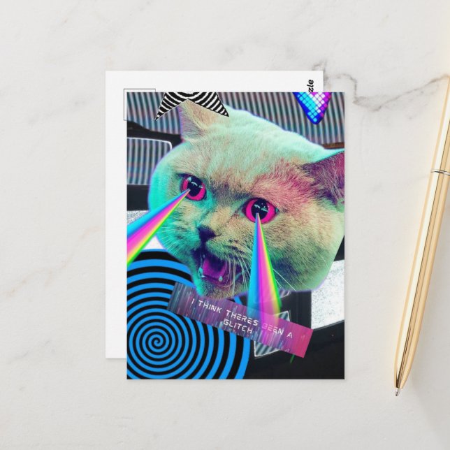 Surreal glitchkattcollage vykort (Fram/Back In Situ)