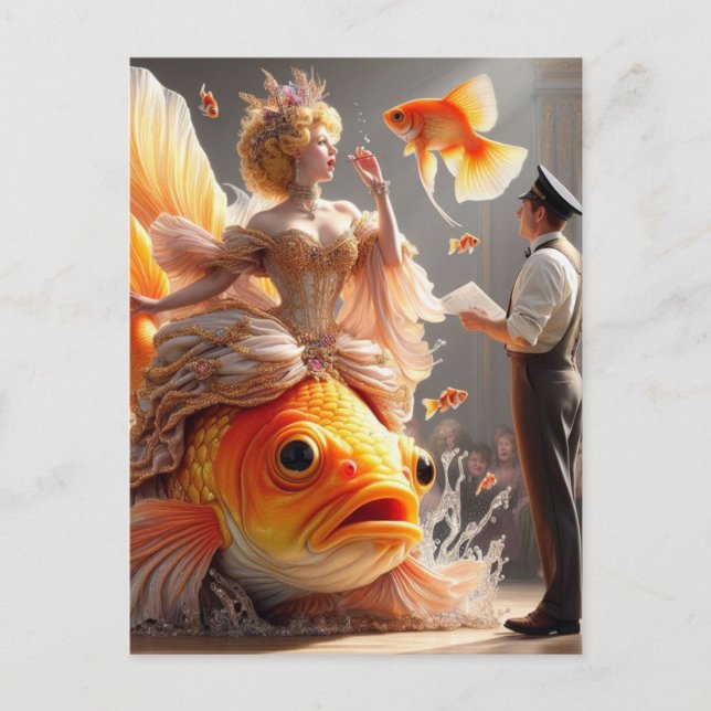 Surreal Goldfish Couture Helg Vykort (Framsida)