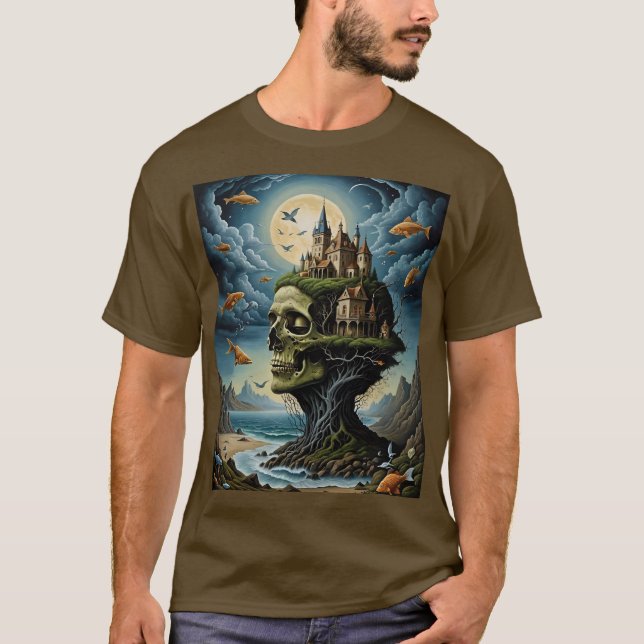 Surreal Gothic Castle Skull T-Shirt (Framsida)