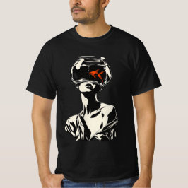 Surreal guldfisk kvinna retro grafisk konst t shirt