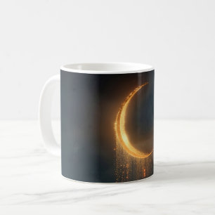 Surreal halvmåne i guld ovanför havet kaffemugg
