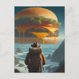 Surreal Hiker Giant Cheeseburger vid Beach Vykort