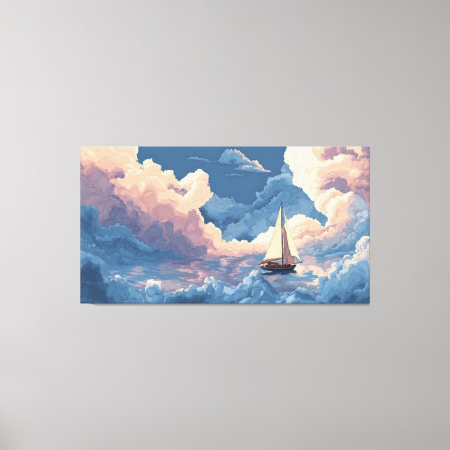 Surreal himmel segelbåt drömlandskap färgrik vägg canvastryck (Framsida)