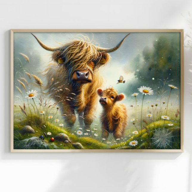 Surreal högländ kummel med kalvfantasi liggande poster (Skapare uppladdad)