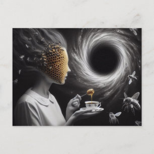 Surreal honeycomb Headed Woman and Bees Vykort