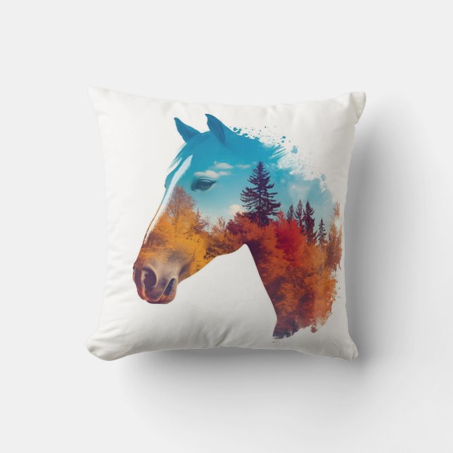 Surreal Horse in Autumn Forest Kudde (Framsida)
