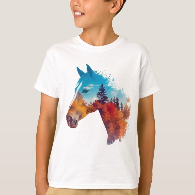 Surreal Horse in Autumn Forest T Shirt (Framsida)