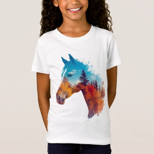 Surreal Horse in Autumn Forest T Shirt (Framsida)