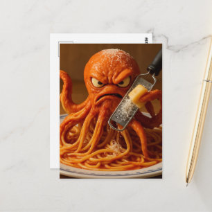 Surreal ilsken spaghettibläckfisk vykort