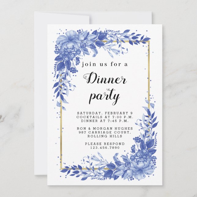 Surreal Indigo Bouquet - Party Invitation, wedding Spara Datumet (Framsida)