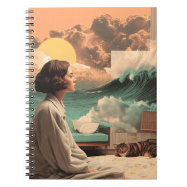 Surreal Interior With Woman and Cat Anteckningsbok
