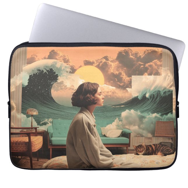 Surreal Interior With Woman and Cat Laptop Fodral (Framsidan)