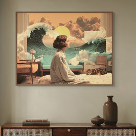 Surreal Interior With Woman and Cat Poster