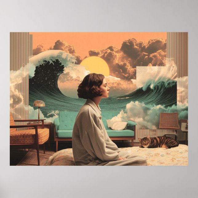 Surreal Interior With Woman and Cat Poster (Framsidan)