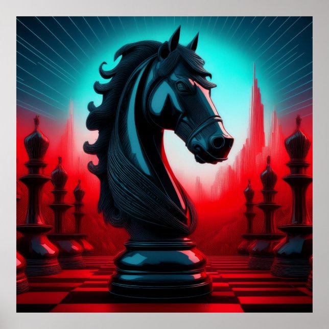 Surreal Intricate Black Knight Chess Biet Poster (Framsidan)
