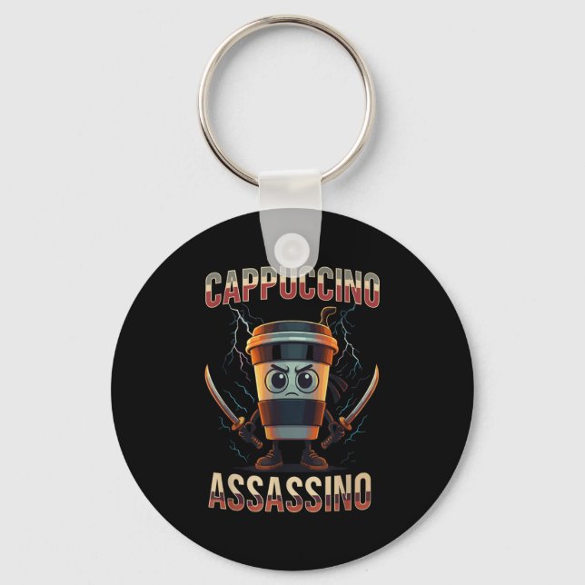 Surreal Italy Brainrot Cappuccino Ino Funny Meme Nyckelring (Framsida)