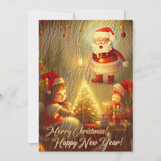 Surreal jul/nyårstema på läder! julkort (Framsida)