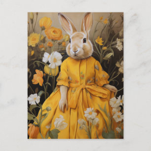 Surreal kanin i Gult Dress och Flowers Vykort