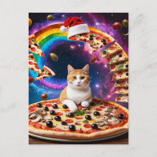 Surreal Kat på en flugande Pizza-juljul Vykort