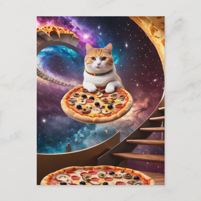 Surreal Kat på en flygande Pizza Vykort (Framsida)