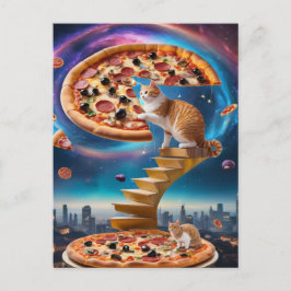Surreal Kat på en Pizza Golden Trappor Vykort