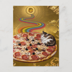 Surreal katt på ett pizzakort vykort