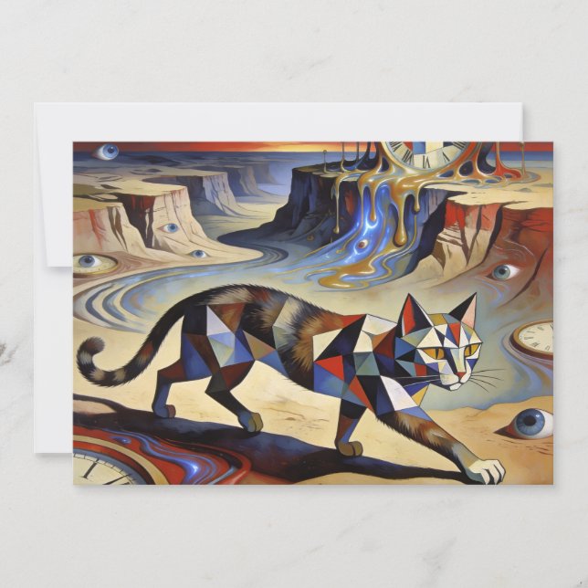 Surreal katt som smälter klockor Dali Picasso insp Inbjudningar (Framsida)