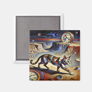 Surreal katt som smälter klockor Dali Picasso insp Magnet
